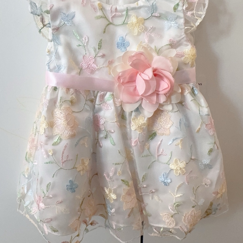 Rare Editions Ivory Floral Baby Dress Set